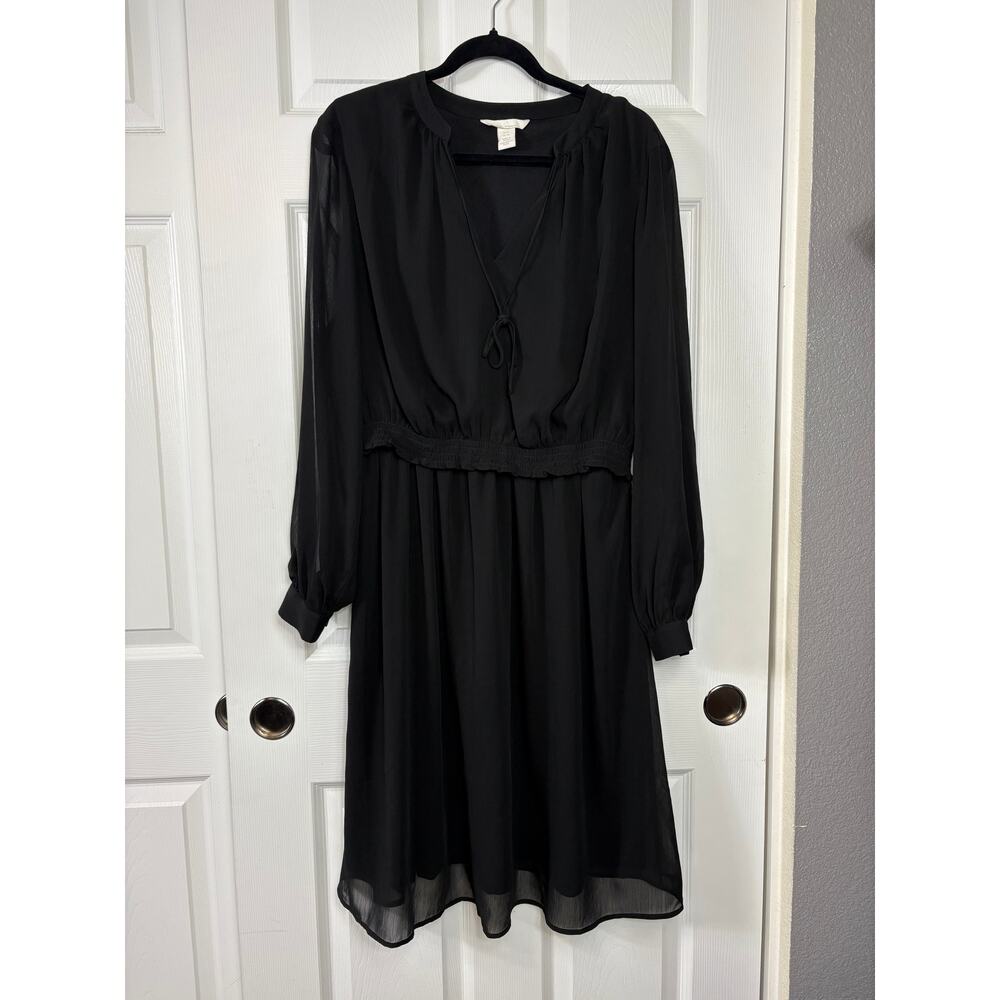 H&M Mama Before and After Maternity Black Smocked Dress Long Sleeve Size XL